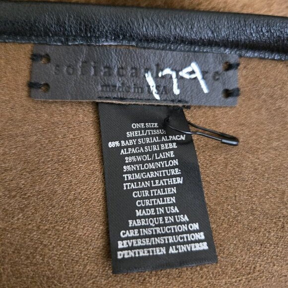 NEW Sofia Cashmere Arequipa Alpaca Cape OS Camel Baby Alpaca Wool Leather Trim - Picture 12 of 12